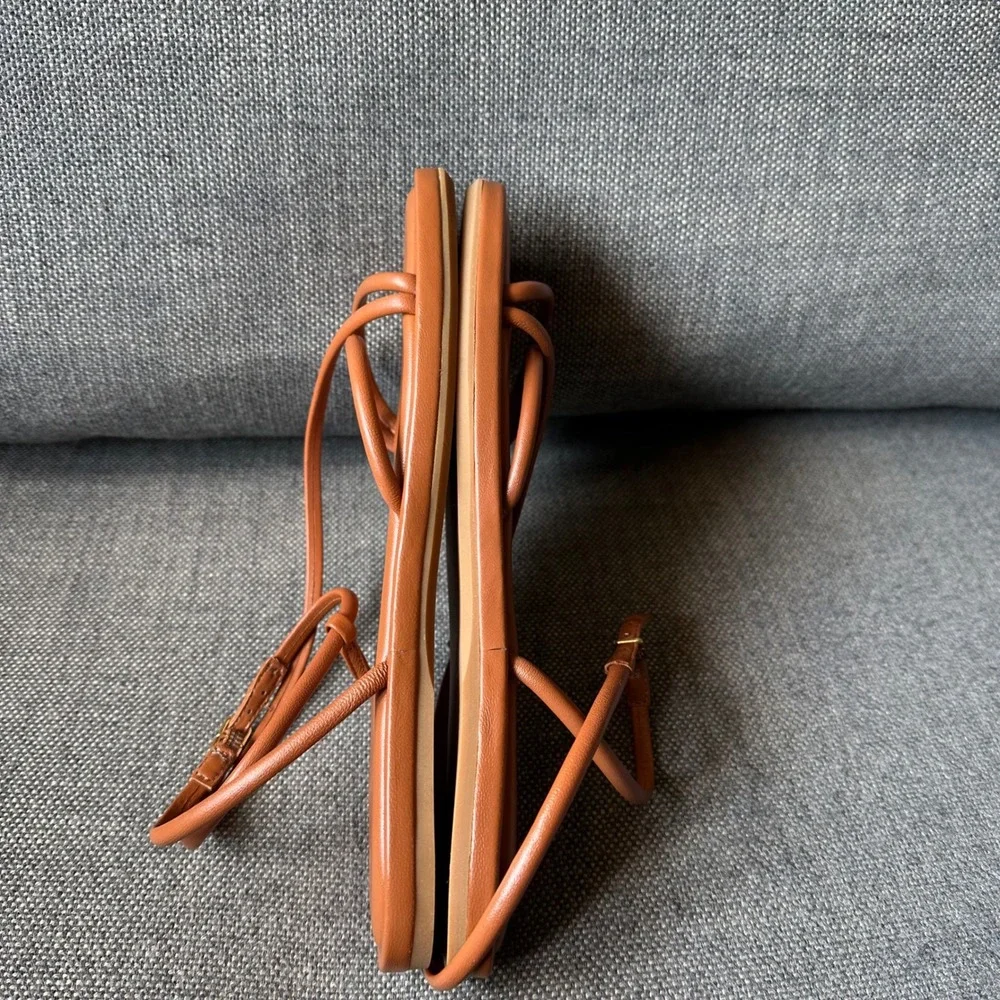 Loeffler Randall Noor Women Brown Leather Strappy Flat Sandals Size 6.5